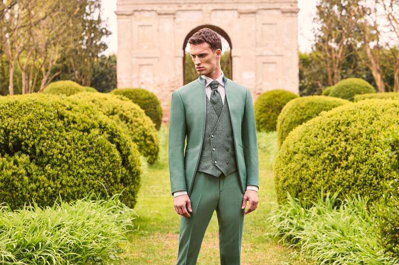 Costume de mariage pour homme col mao vert olive sur Marseille