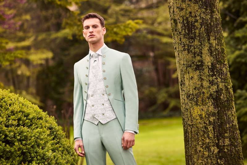 COSTUME DE MARIAGE SUR MARSEILLE COL MAO VERT SAUGE 